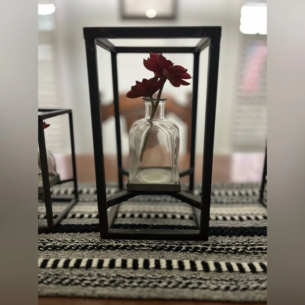 One (1) Modern Black Metal Frame with Red Succulent Accent - Magnolia Home